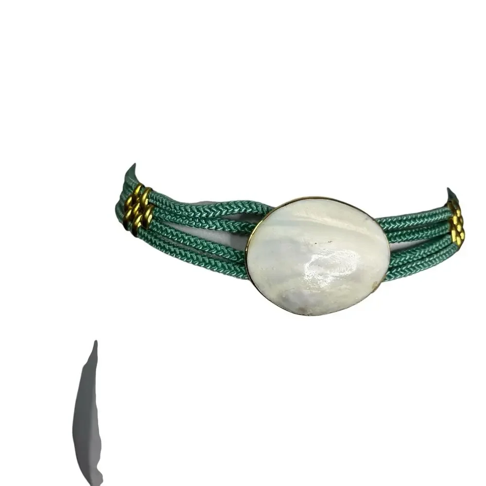 Vintage 1980s Turqoise Shell Boho Retro Statement Belt M